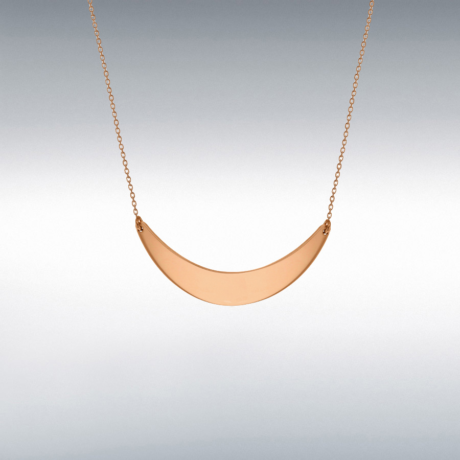 Sterling Silver Rose Gold Plated 42.5mm x 16.5mm Crescent Bar Necklace 43cm/17"