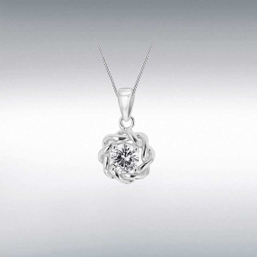 Sterling Silver 6mm CZ 11.5mm x 19.5mm Plain Twisted Pendant