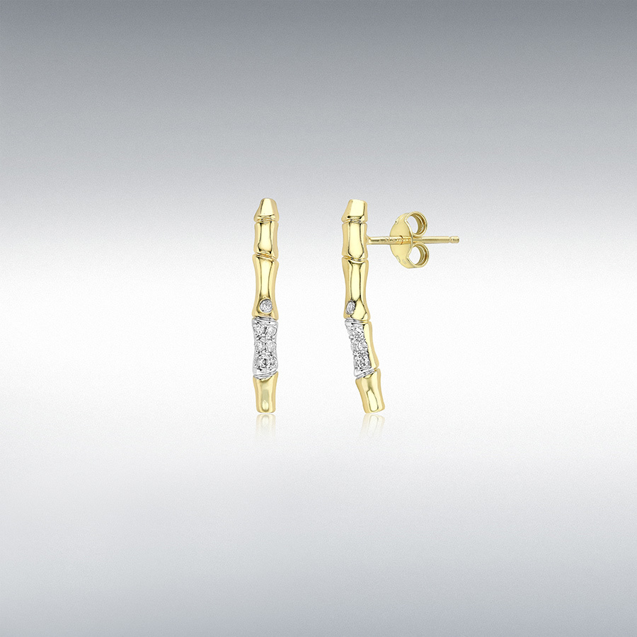 9ct Yellow Gold 0.10ct Diamond 2.5mm x 22mm Bamboo Drop Earrings