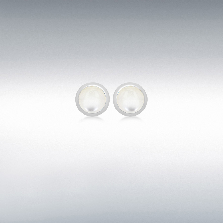 Sterling Silver 3mm White Cabochon Mother of Pearl June Birthstone 4mm Stud Earrings