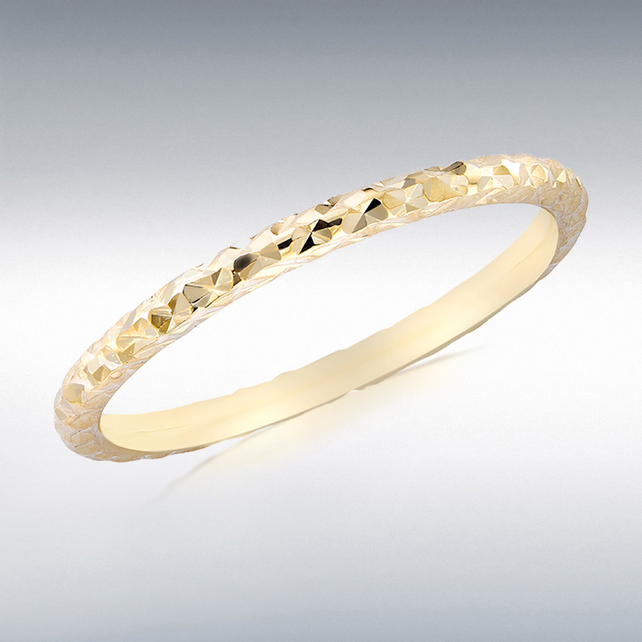 9ct Yellow Gold Diamond Cut Slim Band Stack Ring 