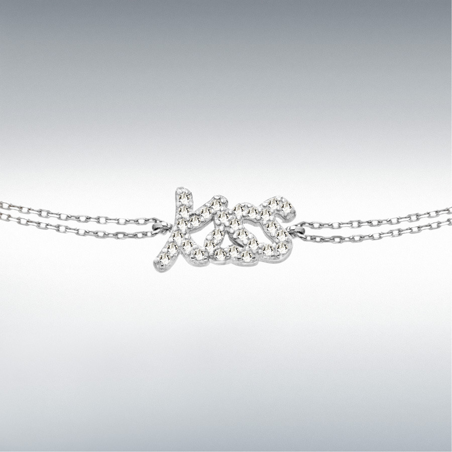 Sterling Silver CZ 'Kiss' Bracelet 19cm/7.5"