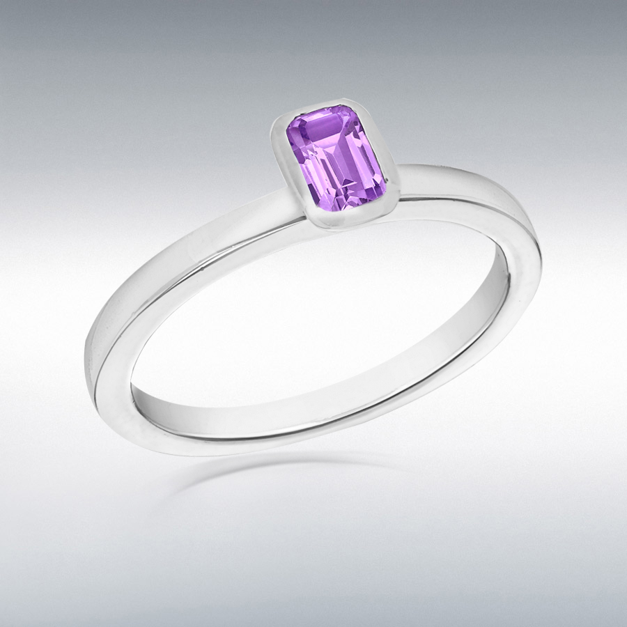 Sterling Silver Purple Rectangle CZ Solitaire Square-Tube Band Ring