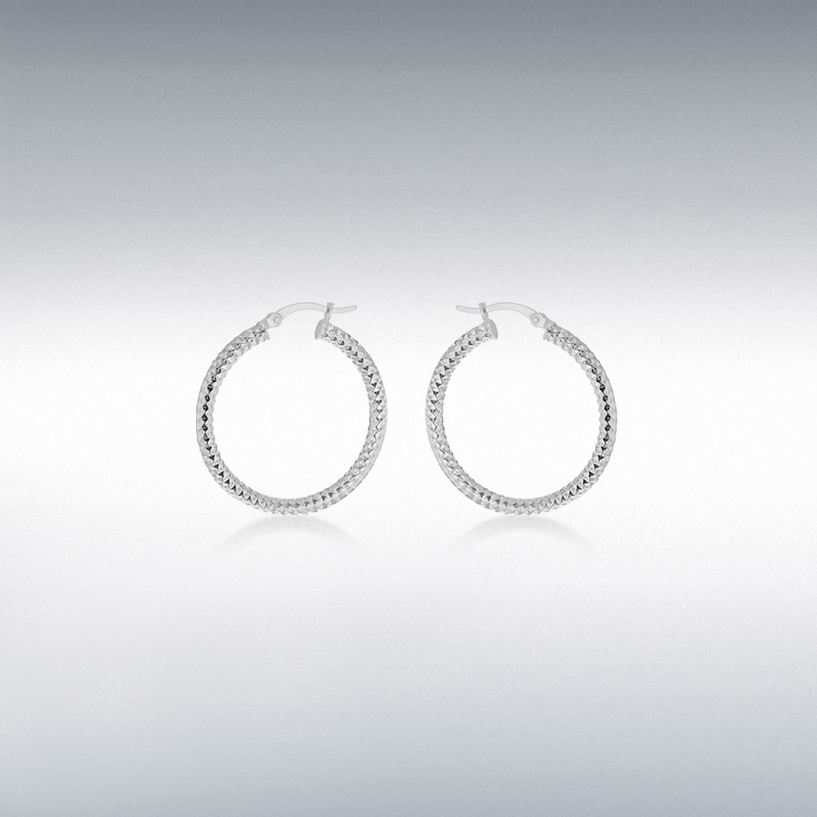 Sterling Silver 25mm Diamond-Cut Hoop Creole Earrings