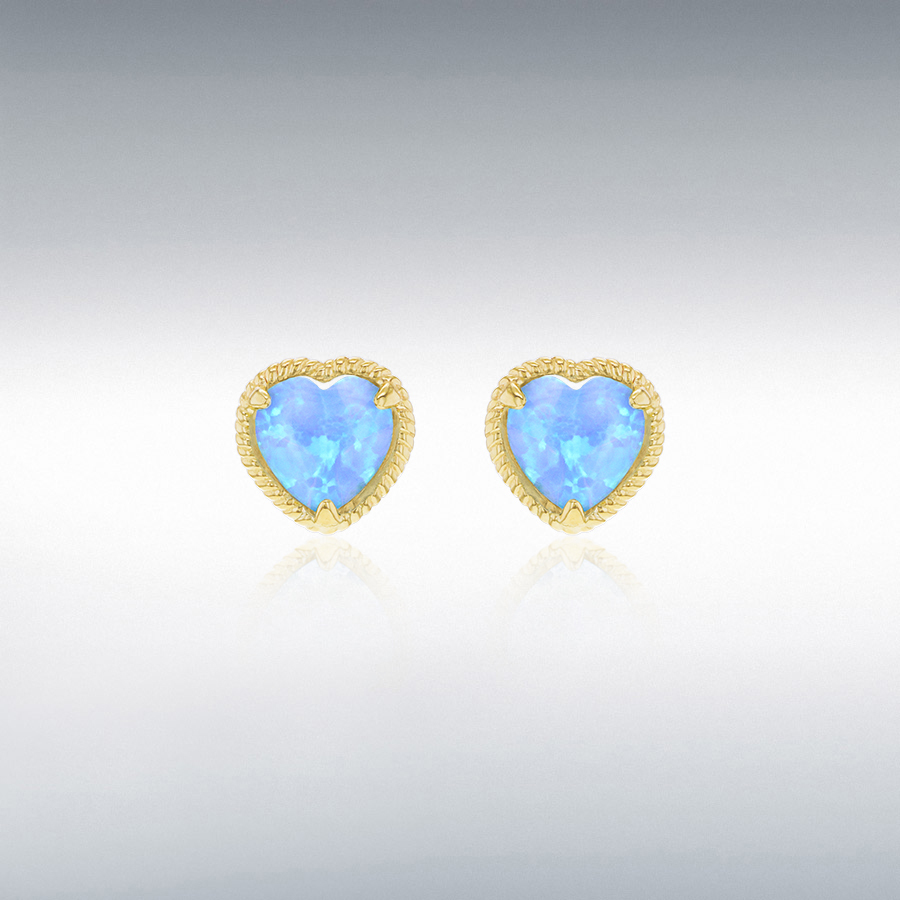 9ct Yellow Gold Twisted Heart Opal Stud Earring