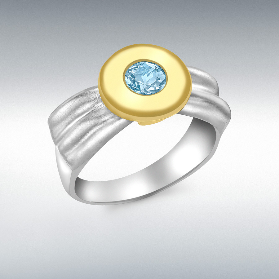 9ct White and Yellow Gold Blue Topaz Ring