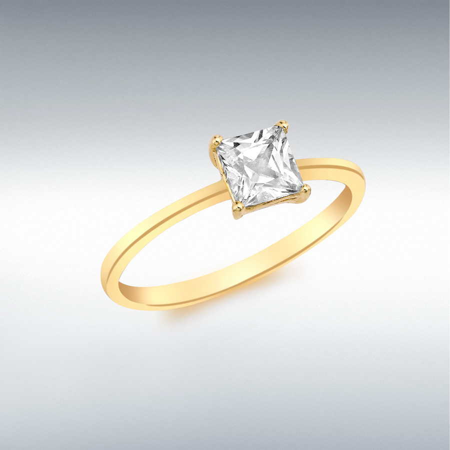 9ct Yellow Gold 5mm x 5mm Rectangular CZ Solitaire Ring
