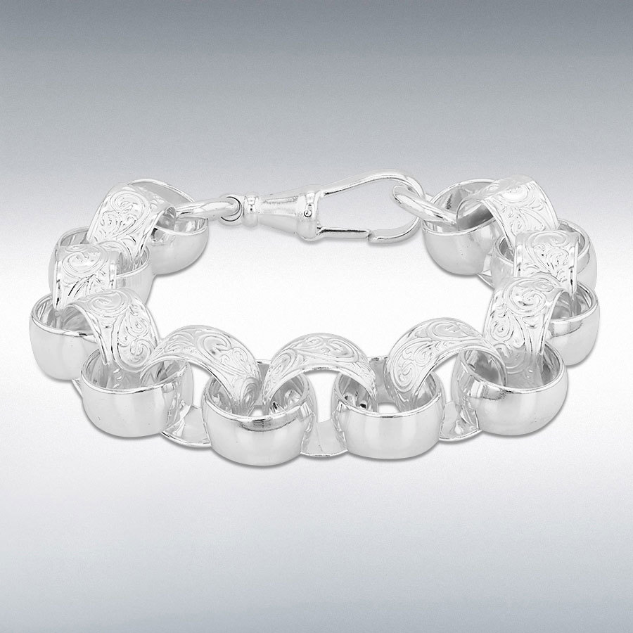 Sterling Silver Embossed and Polished Belcher Bracelet 20cm/8"