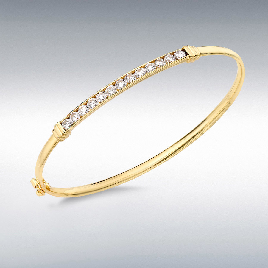 18ct Yellow Gold CZ 13-Stone Channel Set Oval Bangle