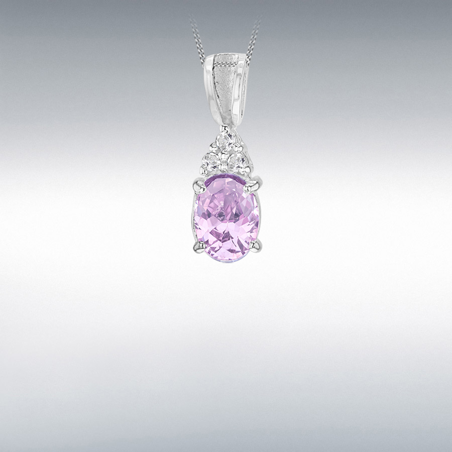Sterling Silver White and Oval Lavender CZ 5.5mm x 16mm Pendant