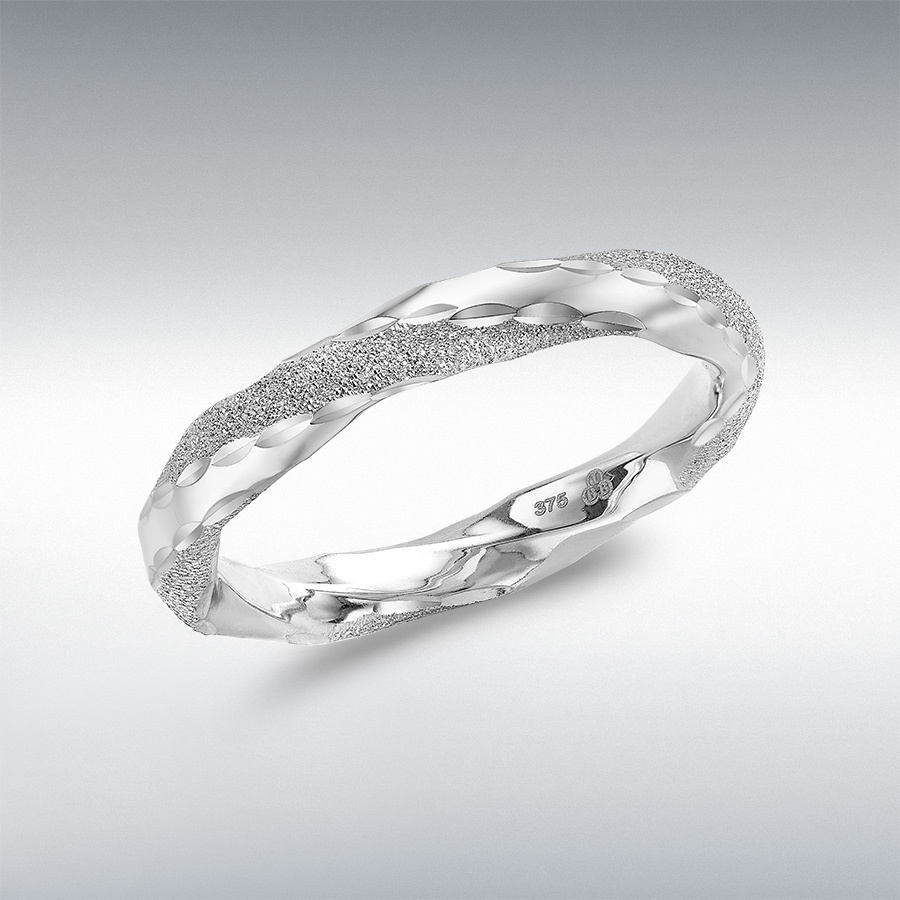 9ct White Gold 3mm Polished and Textured Twist Ring