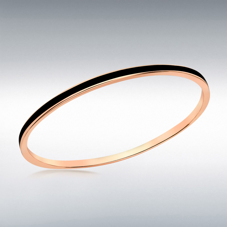 Sterling Silver Rose Gold Plated 3mm Black Stacking Bangle