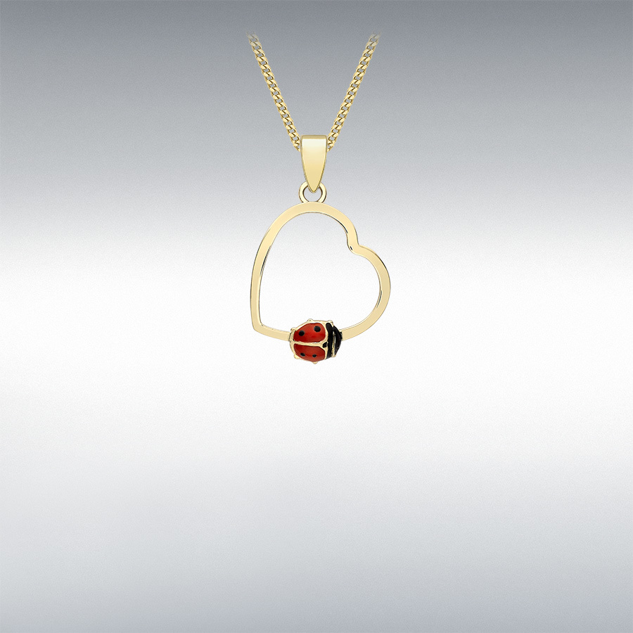 9ct Yellow Gold 11.6mm x 19.2mm Open-Heart and Ladybird Pendant
