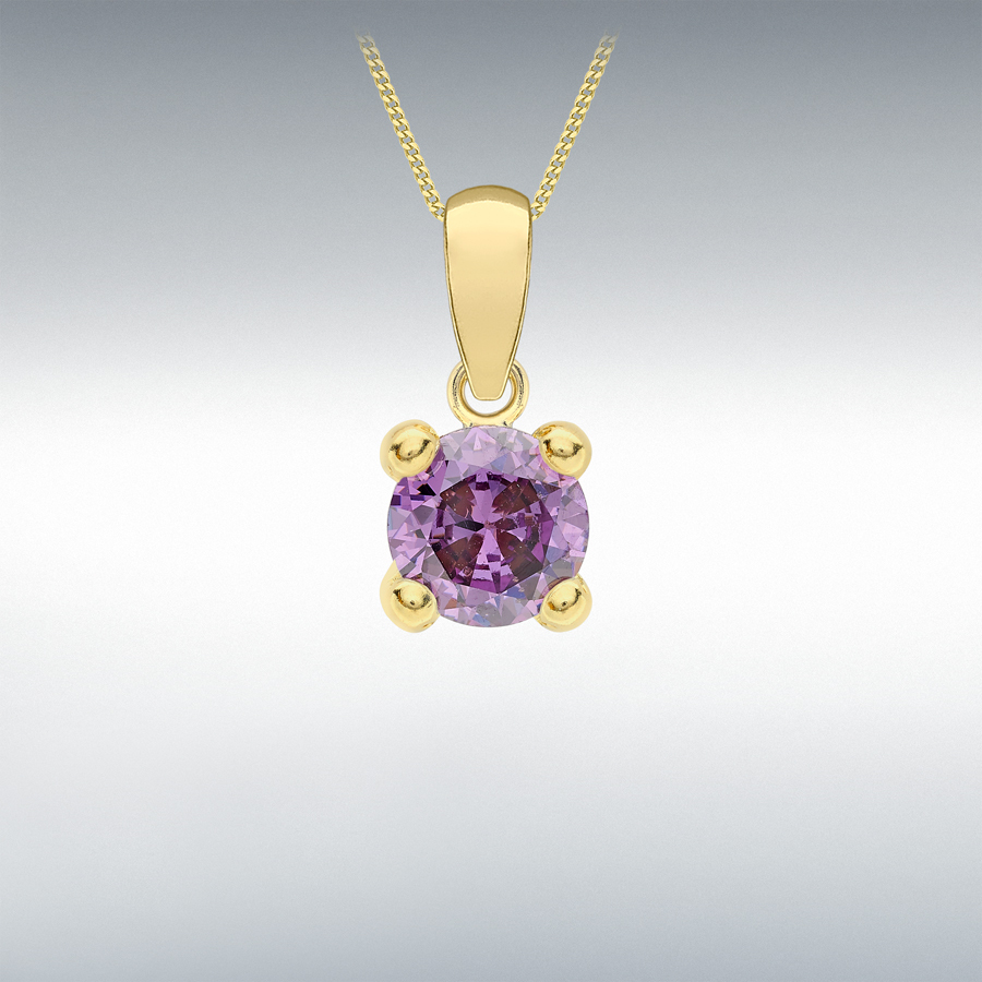 9ct Yellow Gold Purple 5mm CZ February Birthstone Pendant