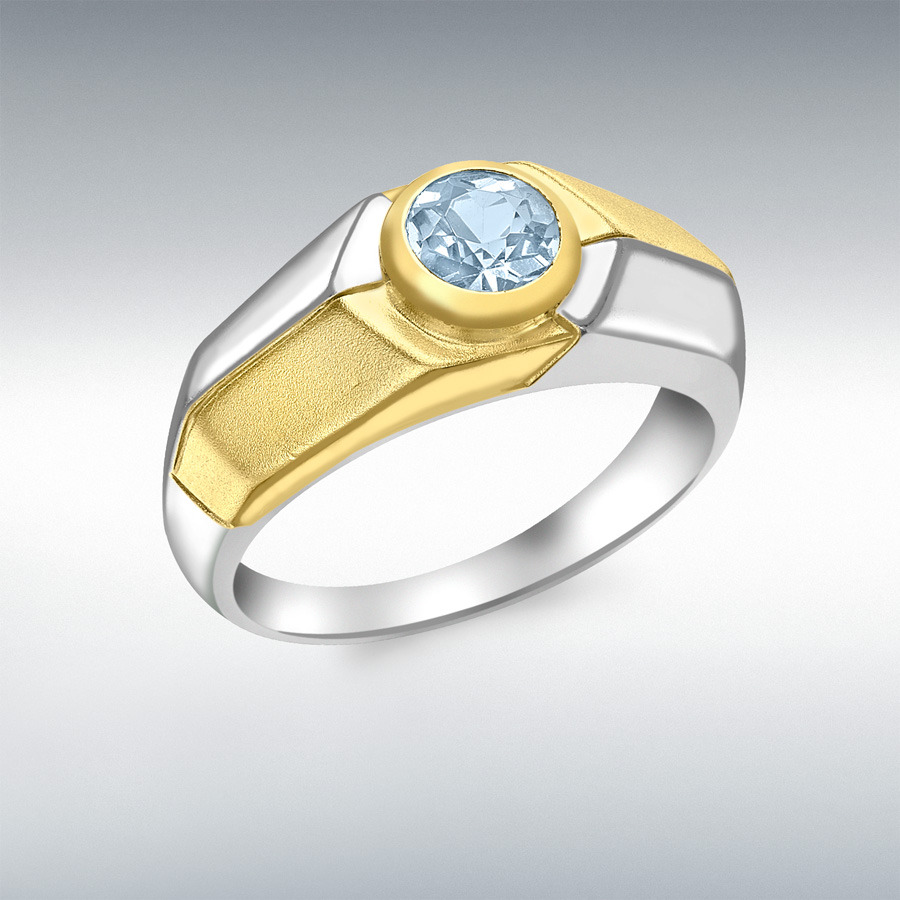 9ct White and Yellow Gold Blue Topaz Ring