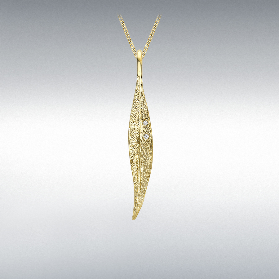 9ct Yellow Gold CZ 4.5mm x 33mm Leaf Pendant