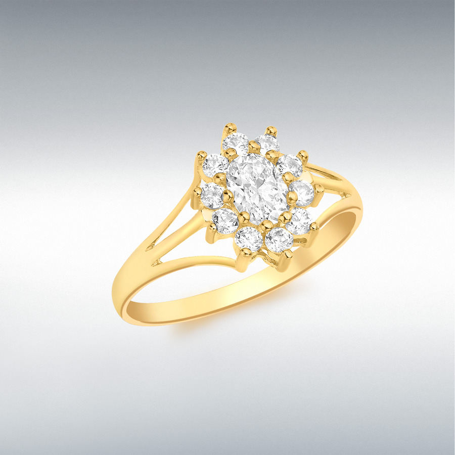 9ct Yellow Gold CZ Flower Cluster Ring