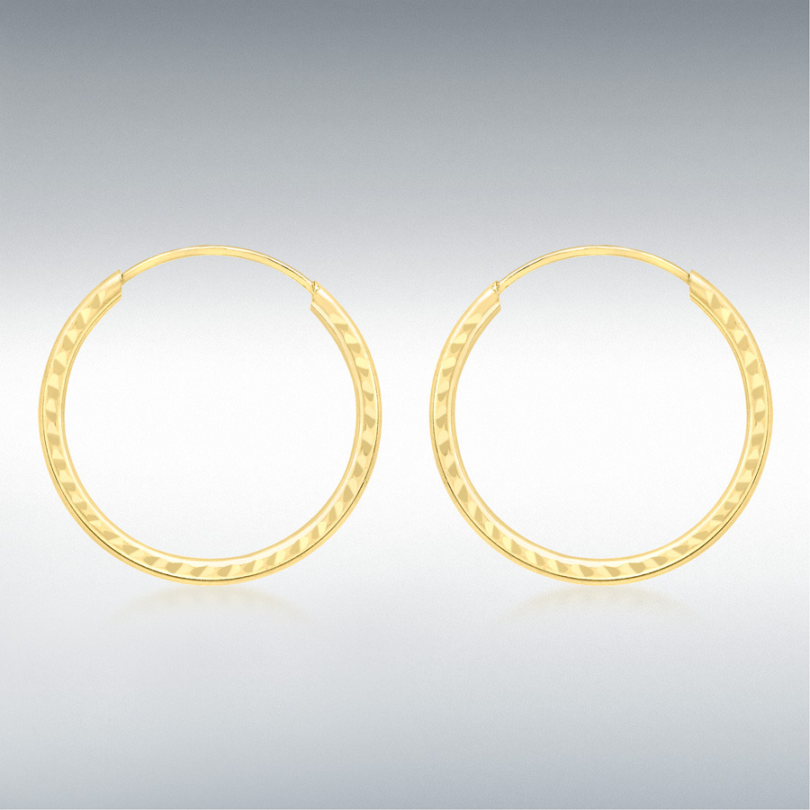 9ct Yellow Gold 18mm Diamond Cut Sleeper Hoop Earrings