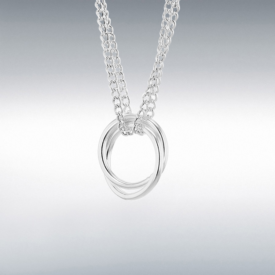 Sterling Silver 'Linked Rings' Double-Curb-Chain Adjustable Necklace 41cm/16"-46cm/18