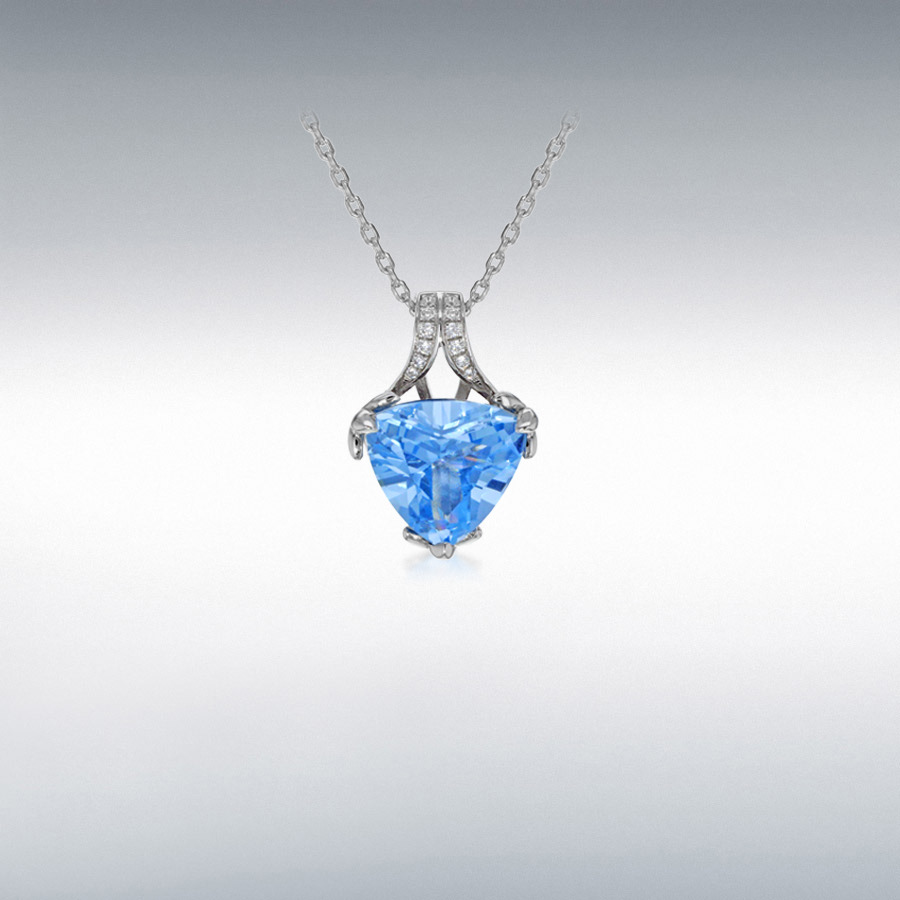 Sterling Silver Rhodium Plated White and Heart-Shaped Blue CZ 14mm x 21mm Pendant on Adjustable Chain Necklace 39cm/15.5"-42cm/16.5