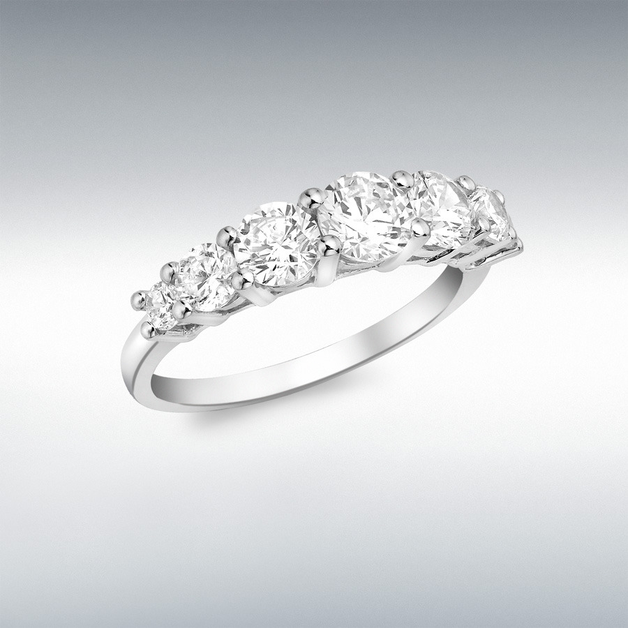 9ct White Gold 7-CZ Graduated Half-Eternity Ring 