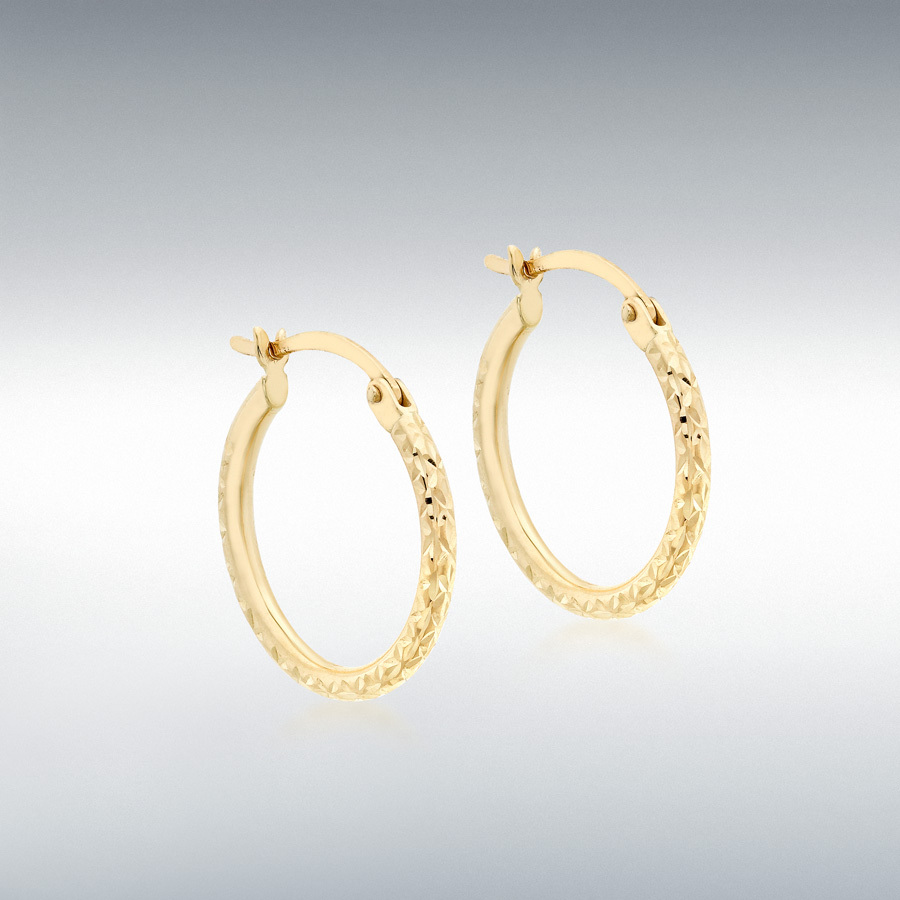 9ct Yellow Gold 18mm Diamond Cut Hoop Creole Earrings