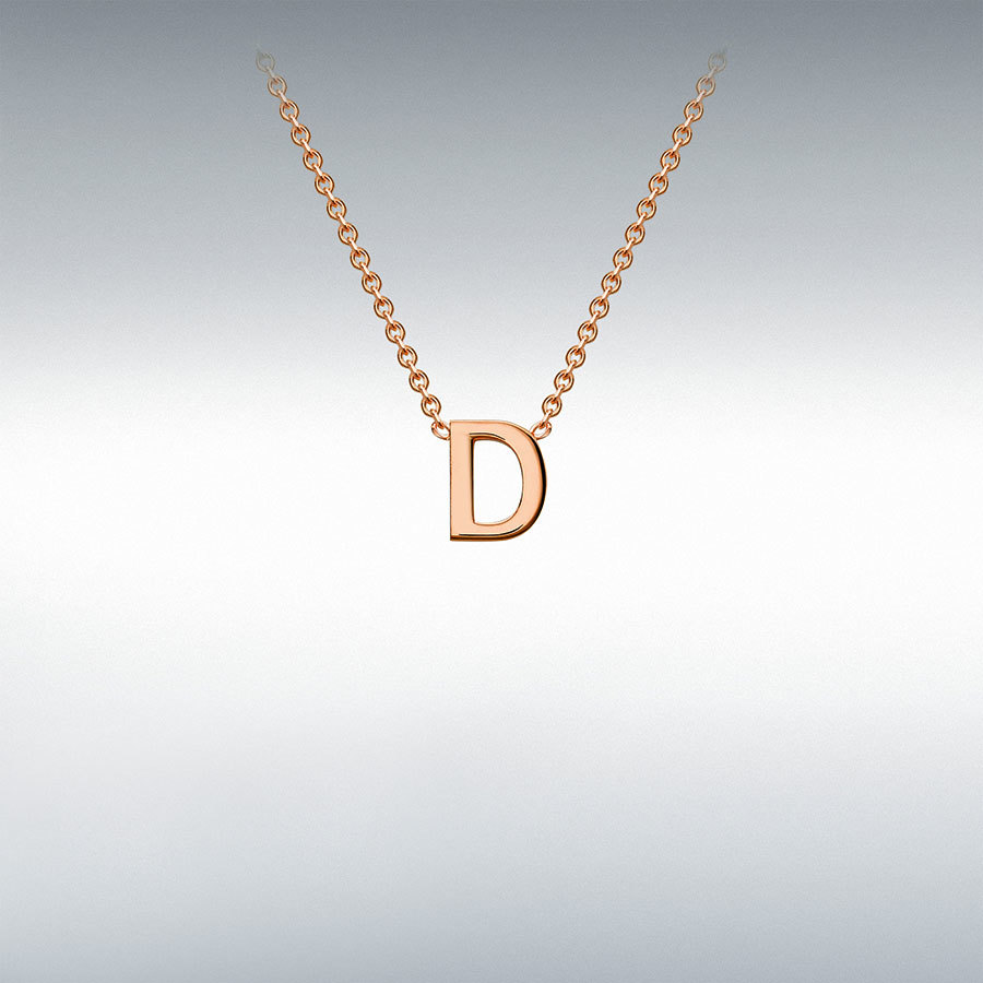 9ct Rose Gold 3.5mm x 4.5mm 'D' Initial Adjustable Necklace 38cm/15"-43cm/17"