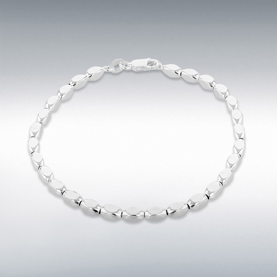 Sterling Silver Round-Edge Rectangular-Beads Bracelet 19cm/7.5"