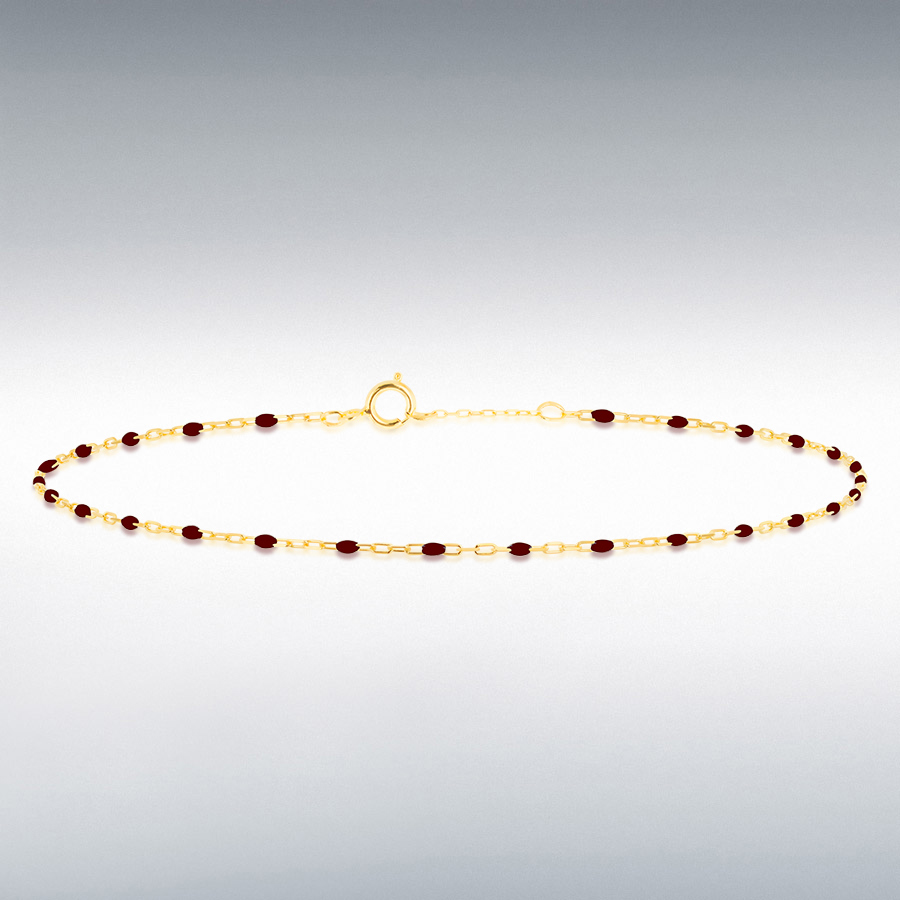 9CT Yellow Gold Red Enamel Mini Paper Bracelet 18cm/7" - 19cm/7.5"