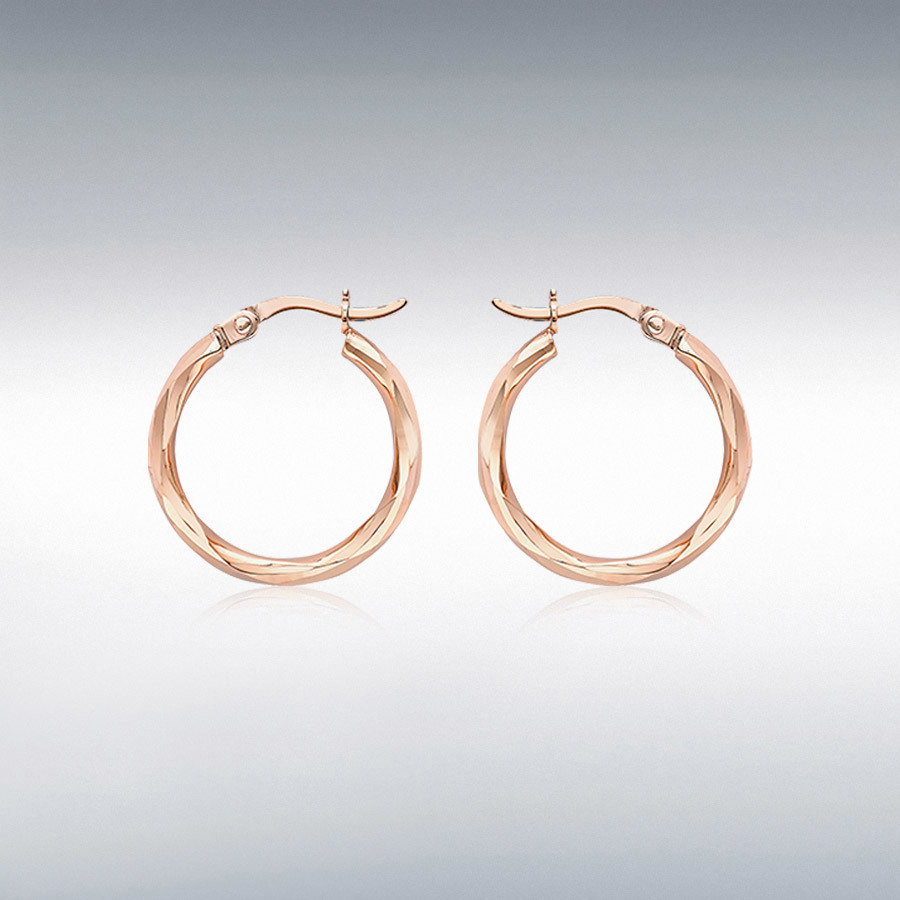 9ct Rose Gold 18.5mm Diamond Cut Faceted Hoop Creole Earrings