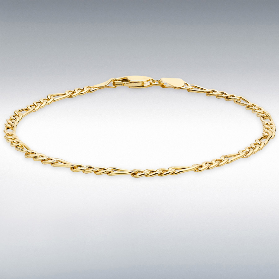 9ct Yellow Gold 3mm Hollow Diamond Cut Figaro Bracelet 21cm/8.25"