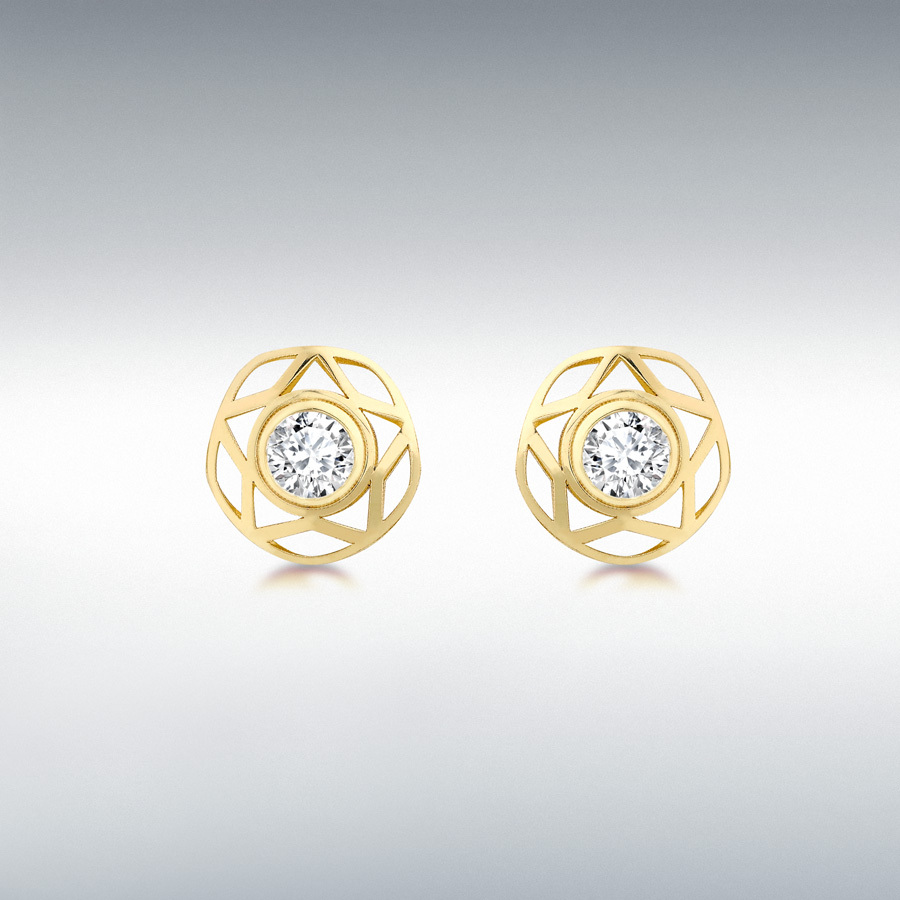 9ct Yellow Gold 5mm CZ and 10mm Star Stud Earrings