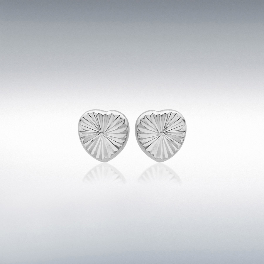 9ct White Gold 6mm x 6mm Diamond Cut 'Heart' Stud Earrings