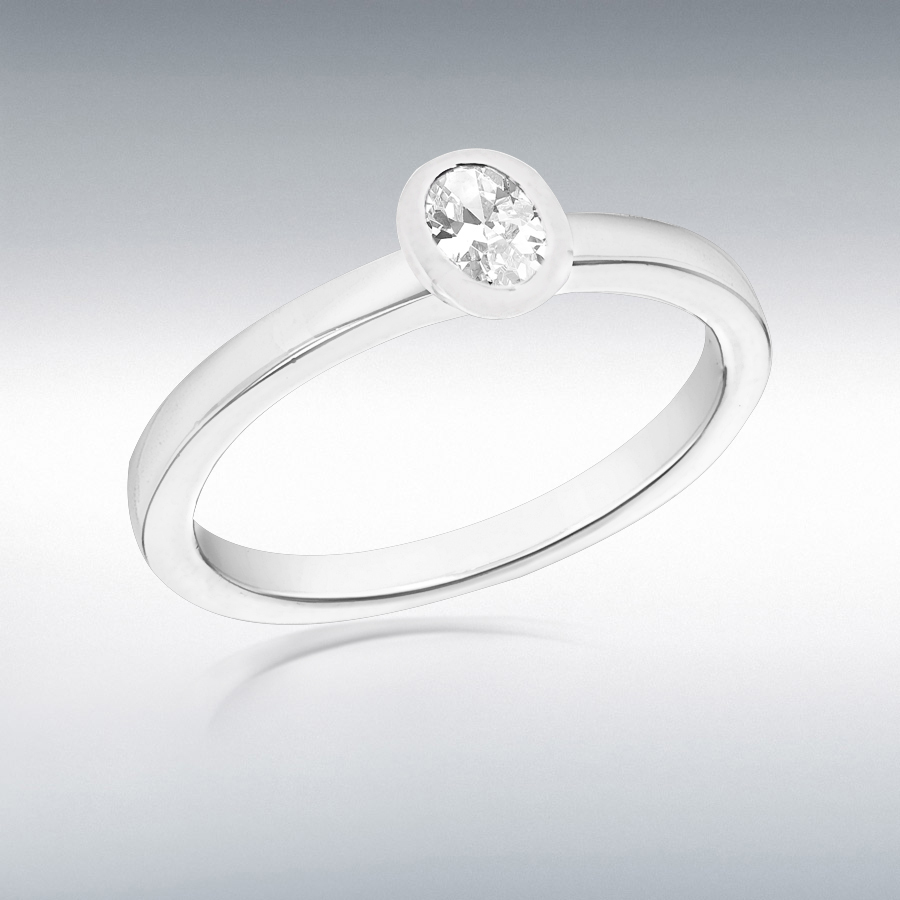 Sterling Silver White Oval CZ Solitaire Square-Tube Band Ring