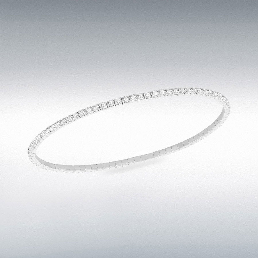 Sterling Silver White 2mm CZ Stretch Bracelet  16.cm/6.5 "-19cm/7.5"