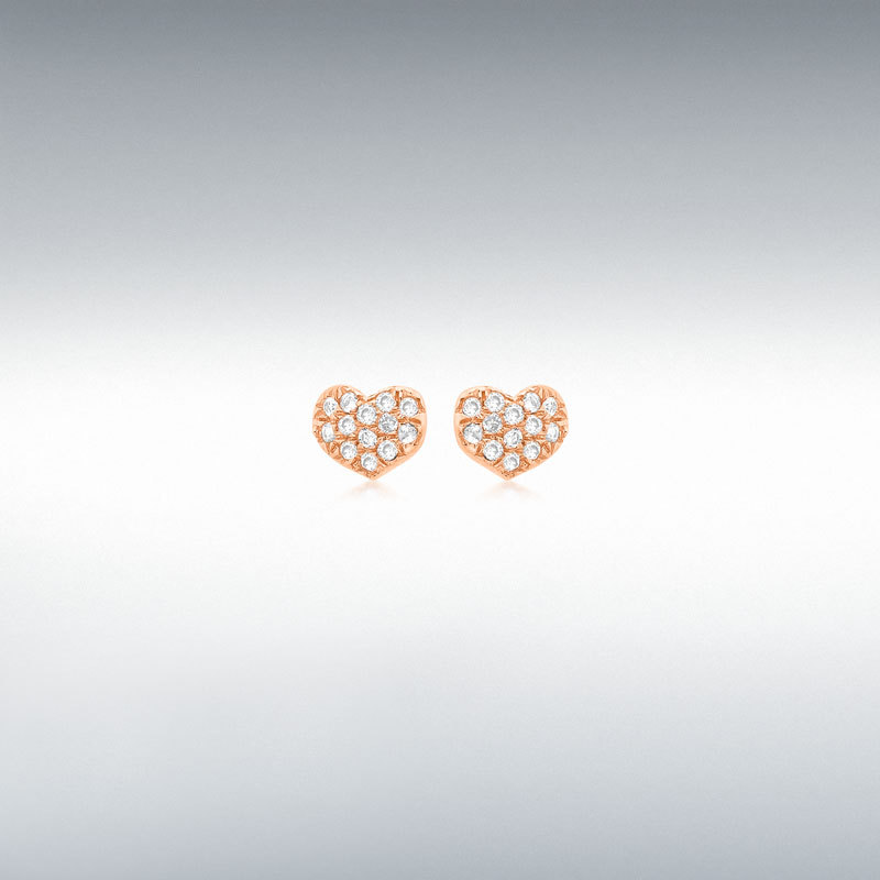 9ct Rose Gold 0.10ct Diamond Pave Set 6mm x 4mm Heart Stud Earrings