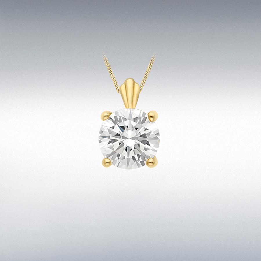 9ct Yellow Gold 7mm Round CZ 7mm x 10mm Pendant