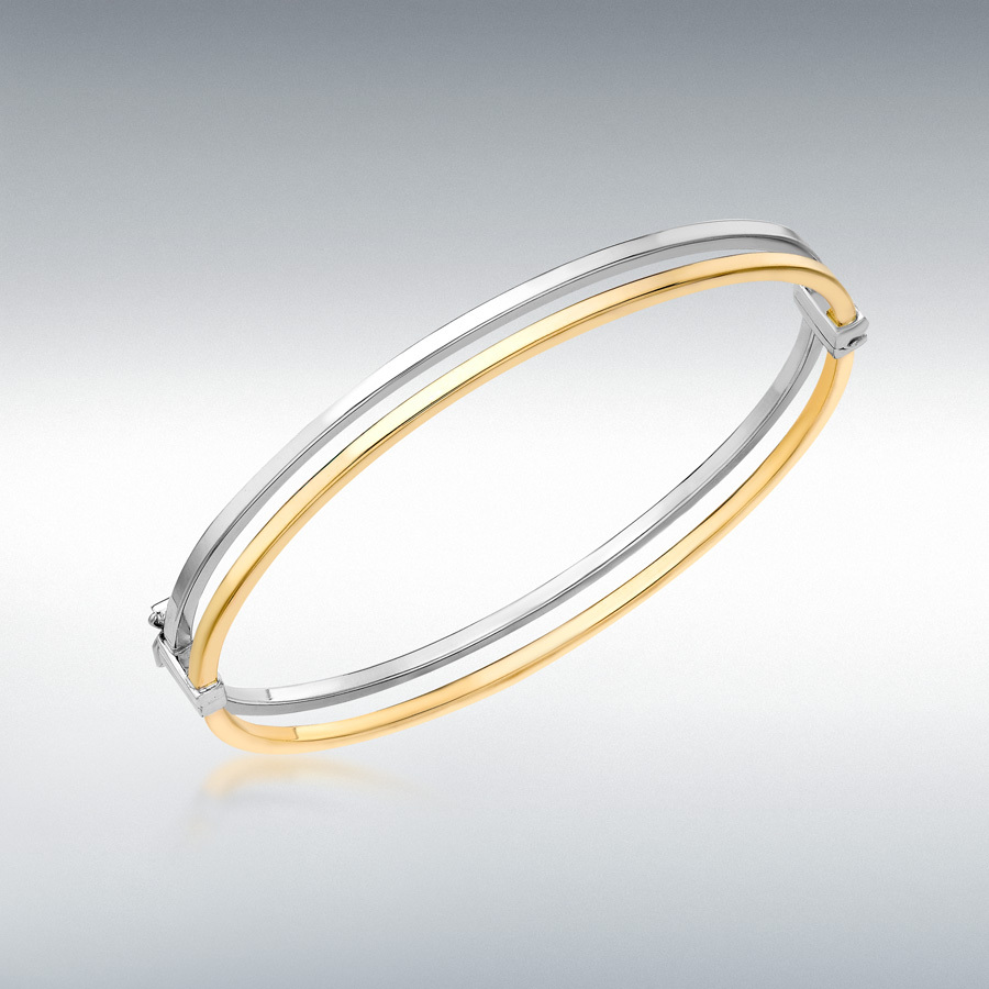 9ct 2-Colour Gold Double Square-Tube Bangle