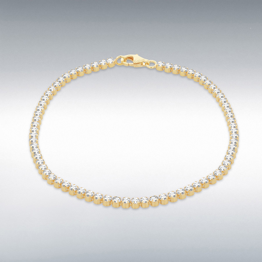 Sterling Silver Yellow Gold Plated 2.5mm Tennis Bracelet with CZ 19cm/7.5"