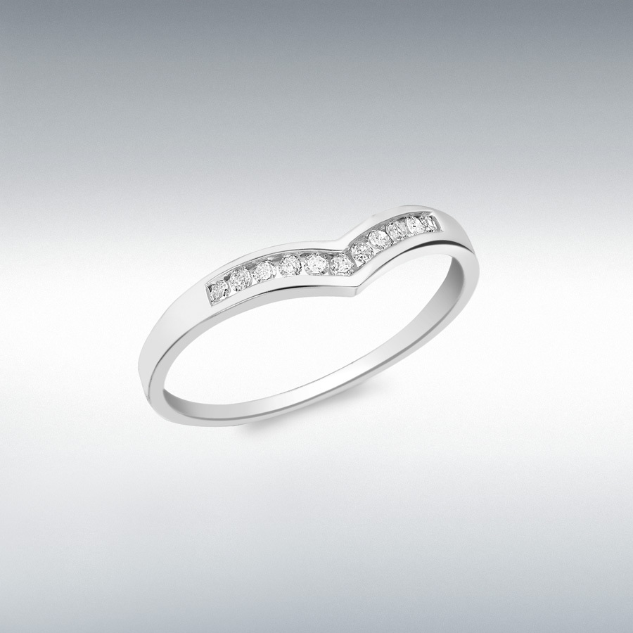9ct White Gold 0.10ct Diamond Wishbone Ring