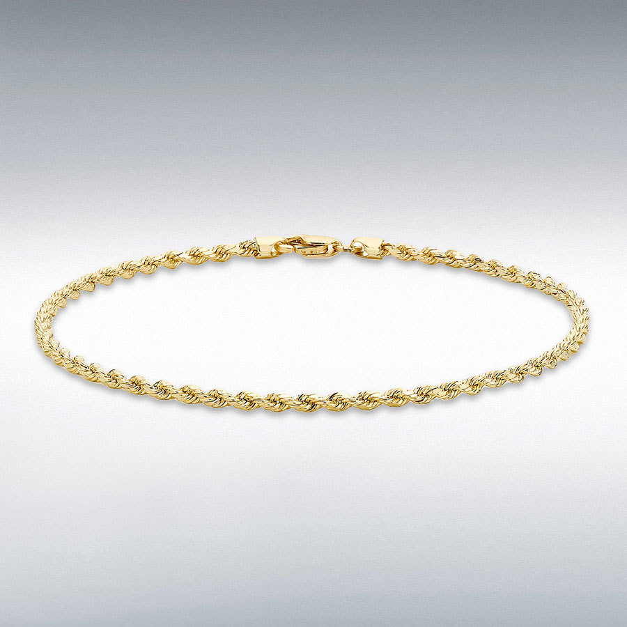 9ct Yellow Gold 30 Hollow Diamond Cut Rope Anklet 25.5cm/10"