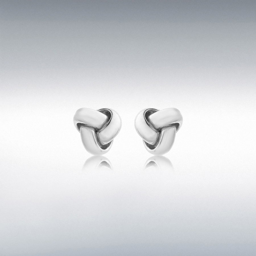 Sterling Silver Rhodium Plated 9.5mm x 9mm Triple-Knot Stud Earrings