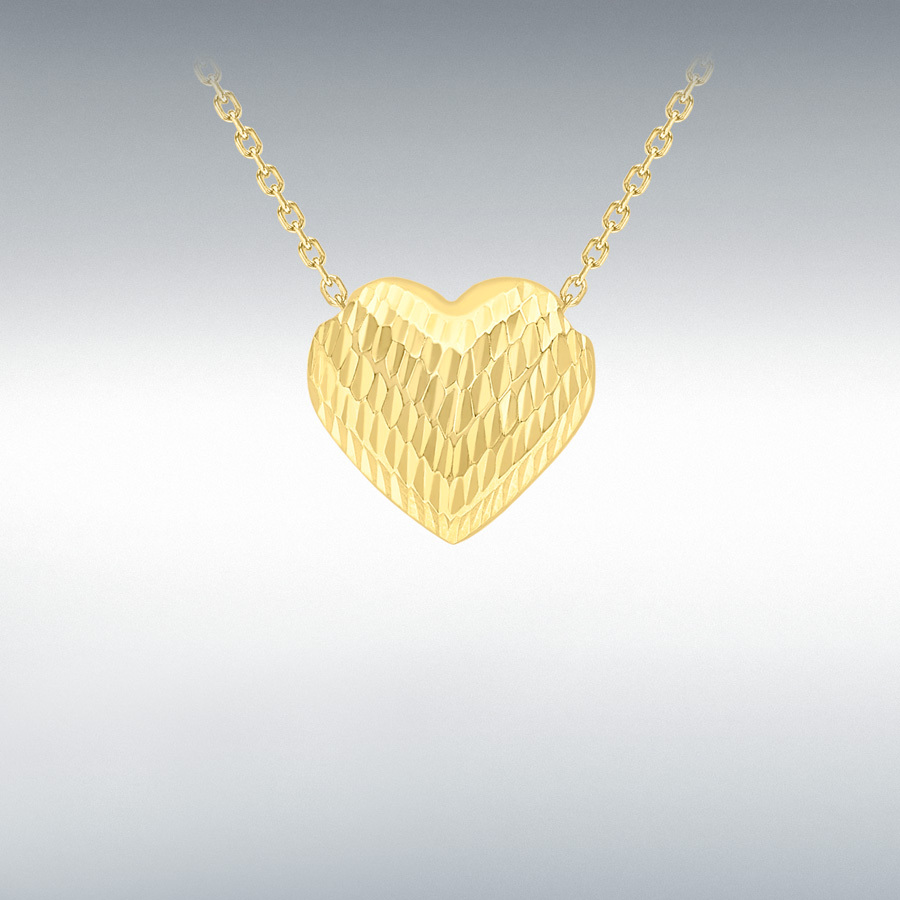 9Ct Yellow Gold 12.2mm x 11.2mm Diamond Cut Sliding Heart Necklace 44.5cm/17.75"