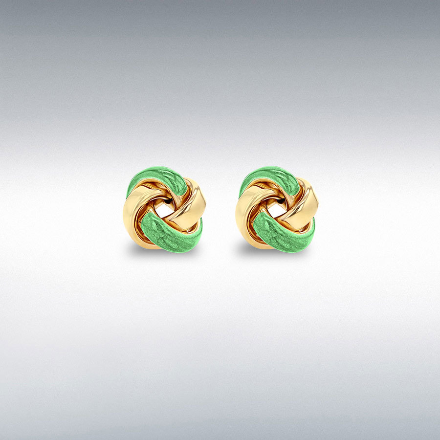 9ct Yellow Gold 11mm Green Enamel Knot Stud Earrings