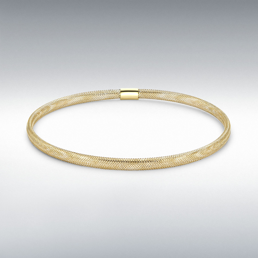 9ct Yellow Gold 3.5mm Hollow Mesh Flexible Slip-on Bangle