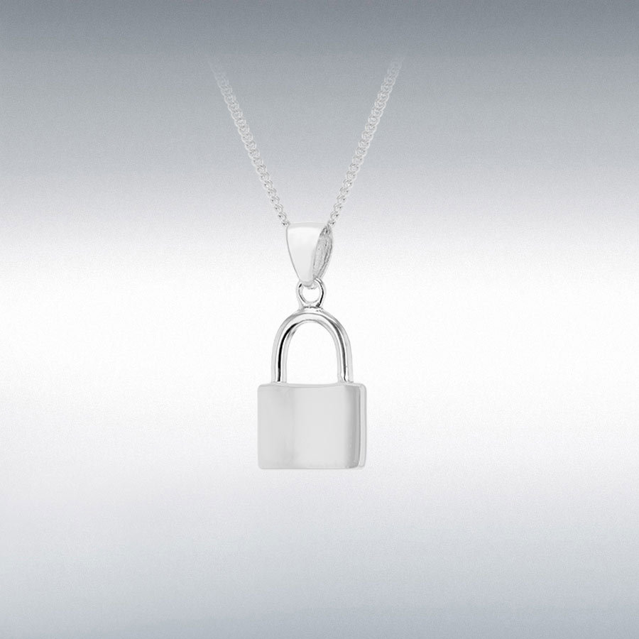 Sterling Silver Rhodium Plated 10.5mm x 22mm Plain Padlock Pendant