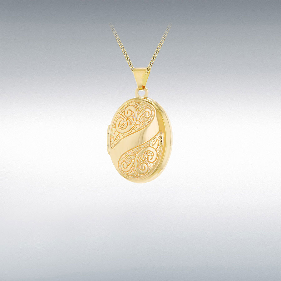 9CT YELLOW GOLD 17MM X 28MM ENGRAVED OVAL LOCKET PENDANT