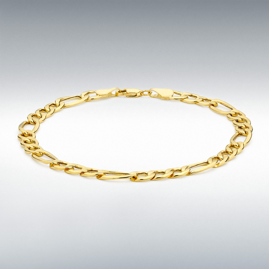 9ct Yellow Gold 6mm Hollow Diamond Cut Figaro Bracelet 19cm/7.5"
