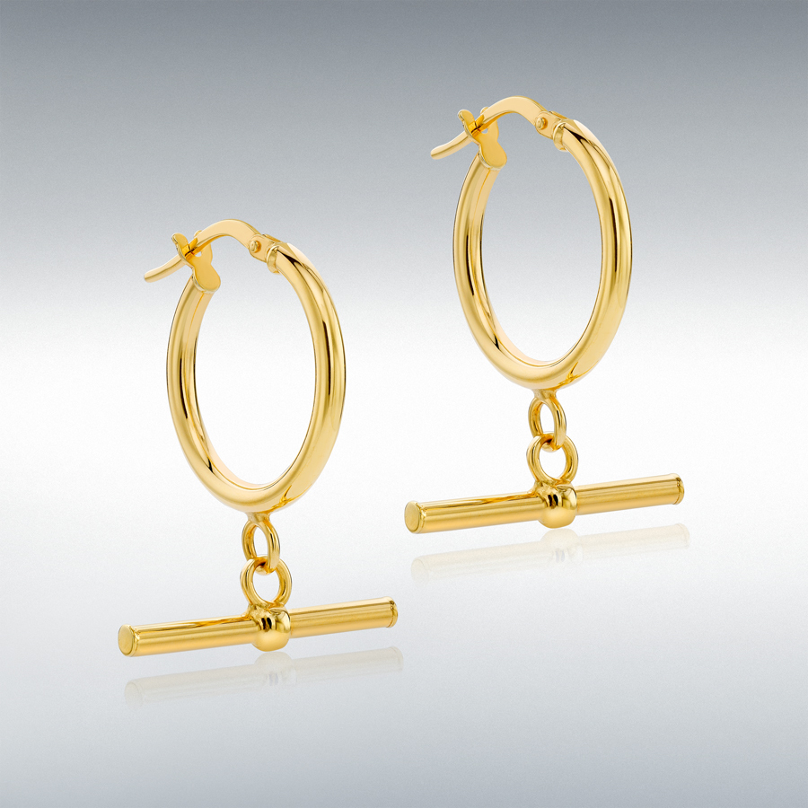 9ct Yellow Gold 20mm x 28.5mm Round T-Bar Creole Hoop Earrings