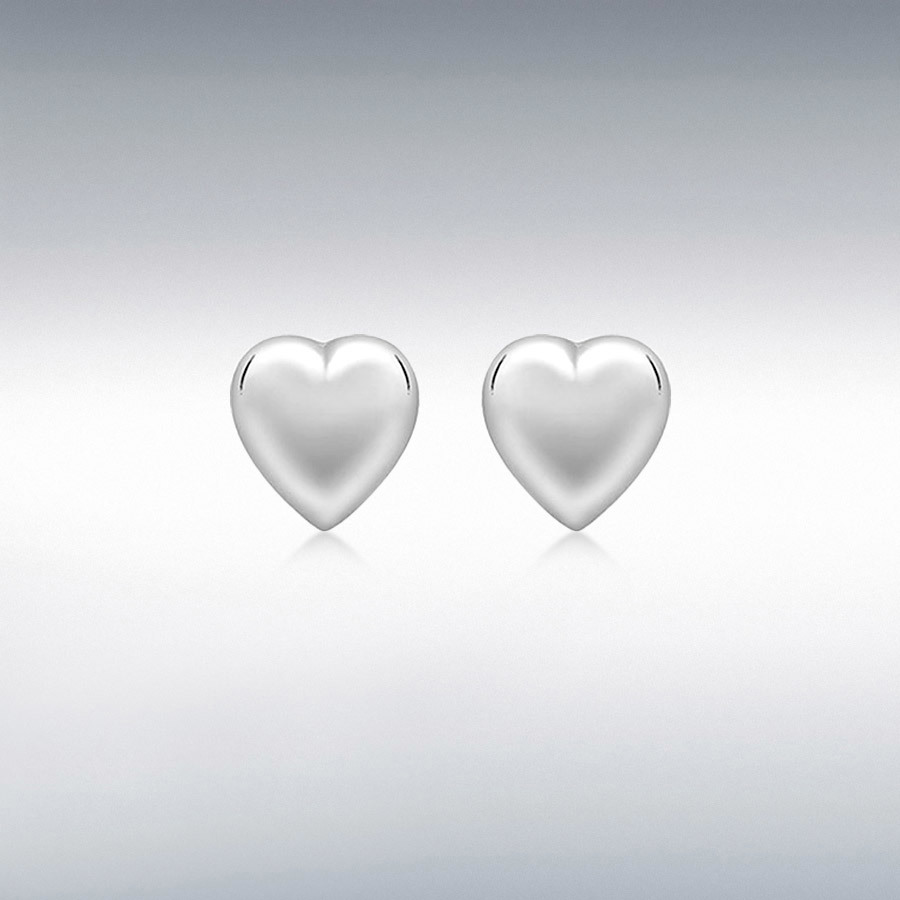 9ct White Gold 7mm x 7mm Puffed-Heart Stud Earrings